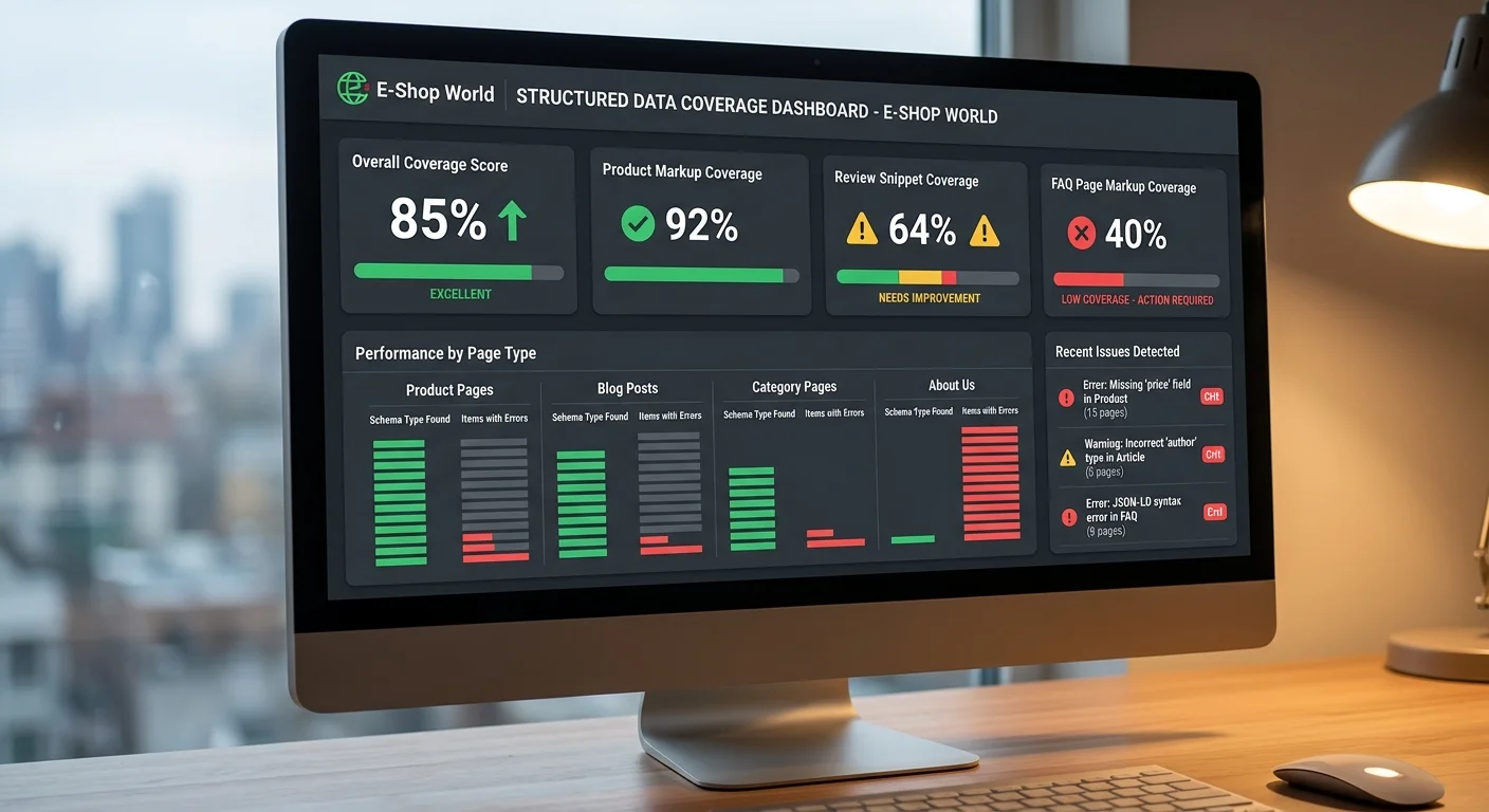 Website structured data audit dashboard showing AI crawling optimization status
